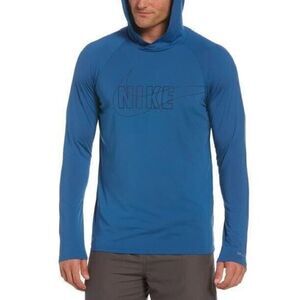 New Nike Swim Men's Outline Logo Long Sleeve Hooded Hydroguard Dk Marina Blue Me